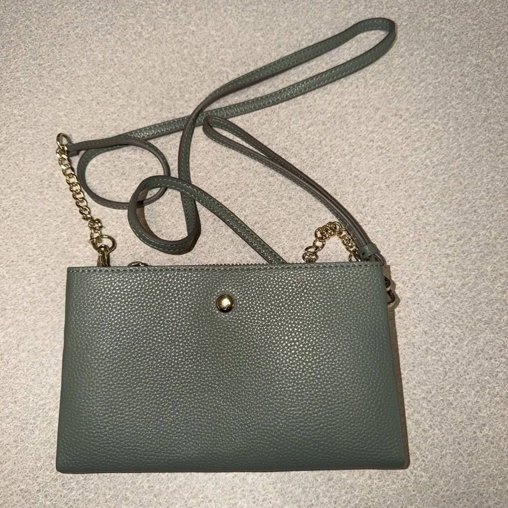 Nanette Lepore Sage Green Crossbody Purse Chain Strap Wallet Bag Pebbled NWOT